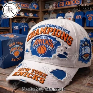 New York Knicks Eastern Conference Champions Distressed Embroidered Vintage Baseball Cap
