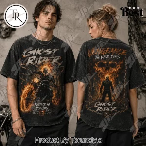 Marvel Ghost Rider Vengeance Never Dies Vintage Acid Wash Graphic T-Shirt