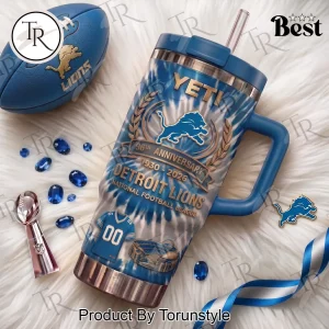 Detroit Lions 96th Anniversary Commemorative Blue Tie-Dye Stainless Steel Travel 40oz Tumbler