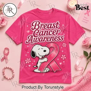 Snoopy Peanuts Breast Cancer Awareness Just Cure It Pink Ribbon T-Shirt