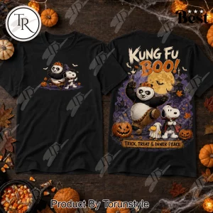 Snoopy and Kung Fu Panda Kung Fu Boo Halloween Orange Graphic T-Shirt