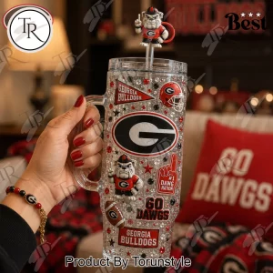 Georgia Bulldogs Mascot Theme Rhinestone Bling Tailgate Travel Mug with Straw 40oz Tumbler
