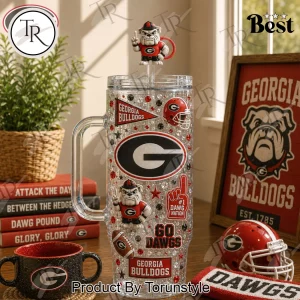 Georgia Bulldogs Mascot Theme Rhinestone Bling Tailgate Travel Mug with Straw 40oz Tumbler