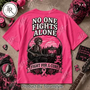 Grateful Dead Breast Cancer Awareness Pink Ribbon No One Fights Alone T-Shirt