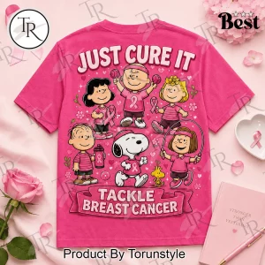 Snoopy Peanuts Breast Cancer Awareness Just Cure It Pink Ribbon T-Shirt