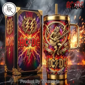 AC/DC Deluxe 3D Embossed Gold Rock Band Handled Tumbler