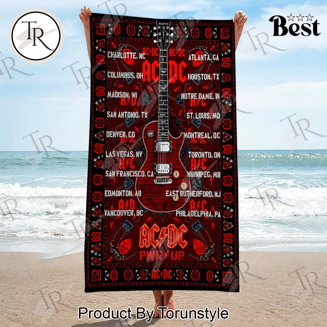 AC/DC PWR UP World Tour 2026 Commemorative Rock Band Guitar Rectangle Beach Towel AC/DC PWR UP World Tour 2026 Commemorative Rock Band Guitar Rectangle Beach Towel