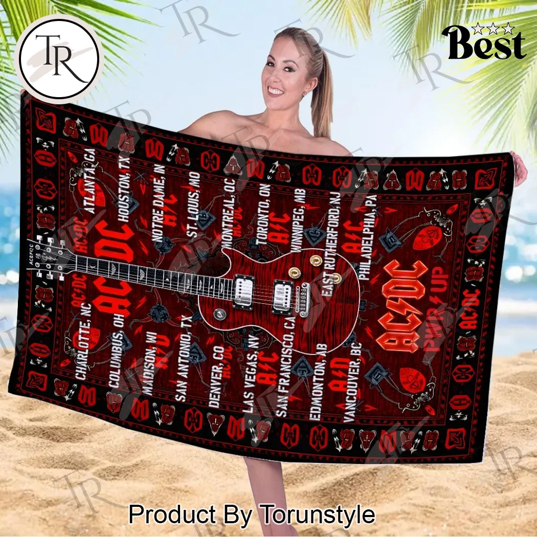 AC/DC PWR UP World Tour 2026 Commemorative Rock Band Guitar Rectangle Beach Towel AC/DC PWR UP World Tour 2026 Commemorative Rock Band Guitar Rectangle Beach Towel
