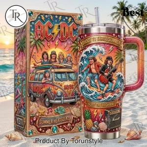 AC/DC Shoot to Thrill Summer Beach Handled Tumbler