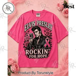 Elvis Presley Breast Cancer Awareness Pink Ribbon Rockin For Hope Graphic T-Shirt