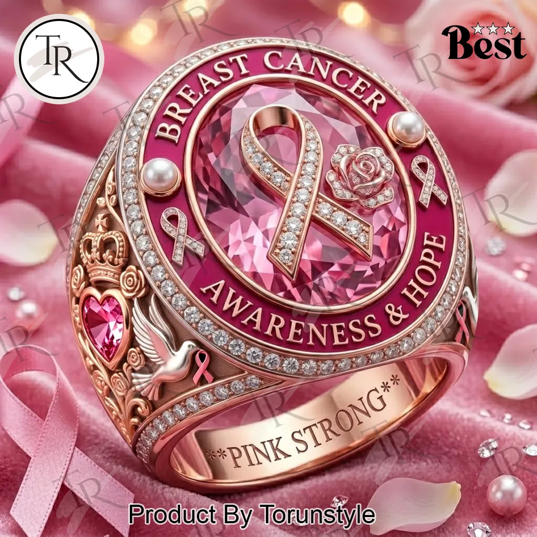 Breast Cancer Awareness Pink Ribbon Rose Gold Commemorative Statement Ring Breast Cancer Awareness Pink Ribbon Rose Gold Commemorative Statement Ring