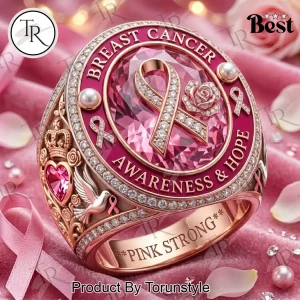 Breast Cancer Awareness Pink Ribbon Rose Gold Commemorative Statement Ring