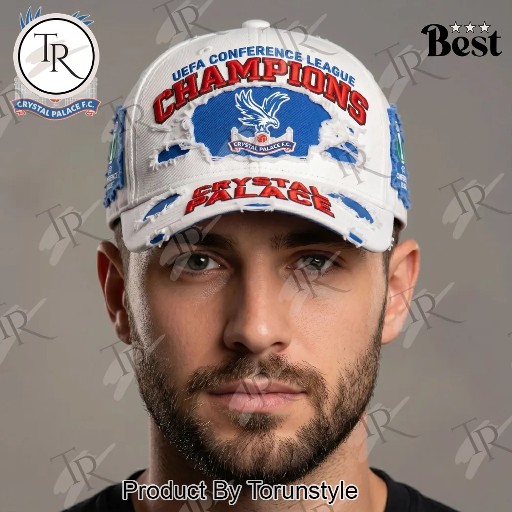 Crystal Palace FC UEFA Conference League Champions Distressed Embroidered Commemorative Baseball Cap Crystal Palace FC UEFA Conference League Champions Distressed Embroidered Commemorative Baseball Cap