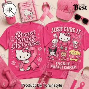 Hello Kitty and Friends Breast Cancer Awareness Pink Ribbon Graphic T-Shirt