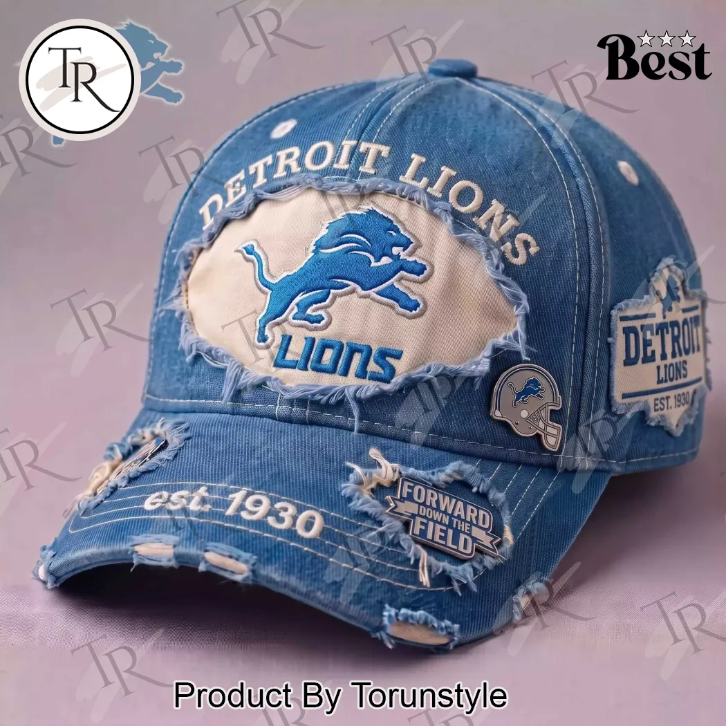 Detroit Lions Vintage NFL Distressed Denim Embroidered Baseball Cap Detroit Lions Vintage NFL Distressed Denim Embroidered Baseball Cap