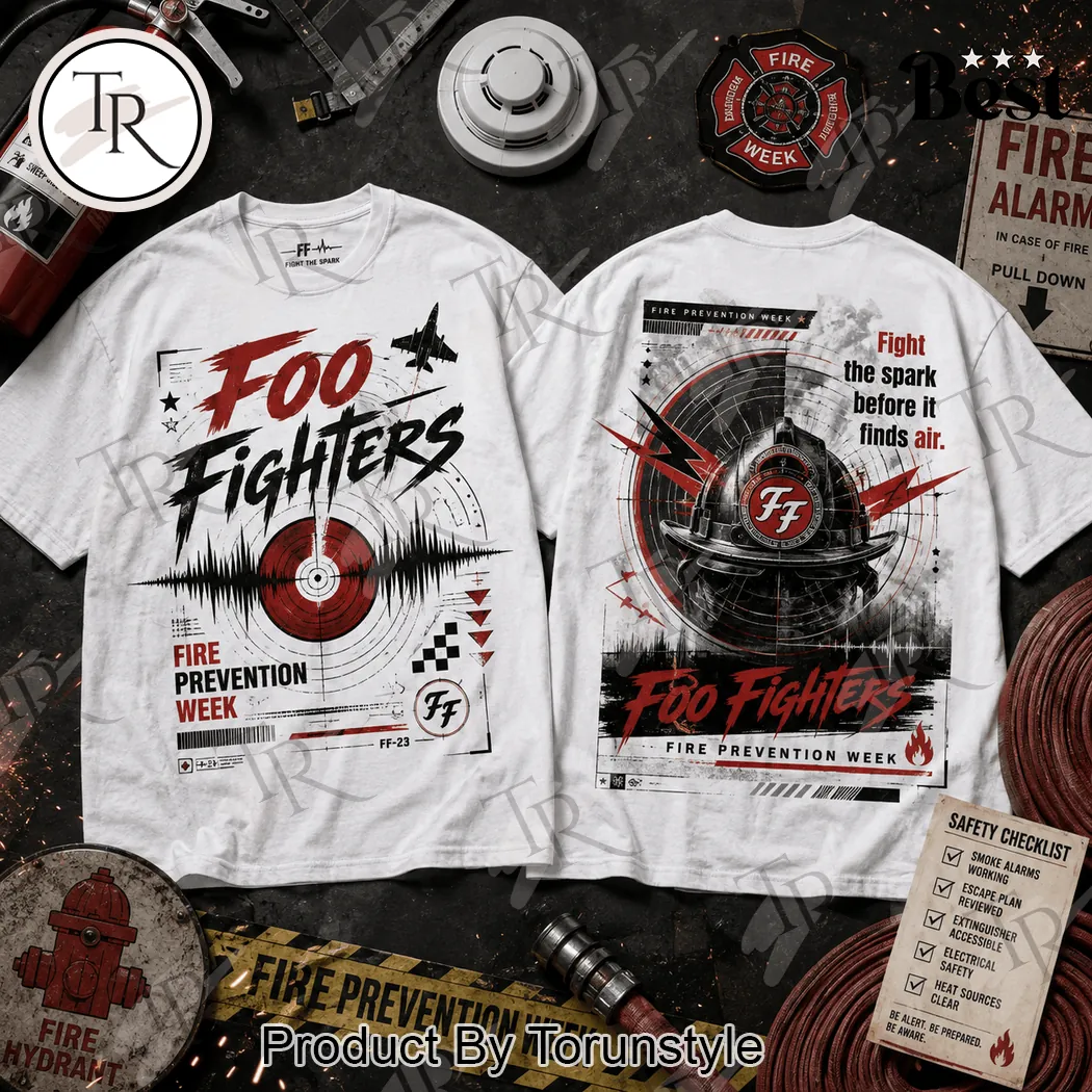 Foo Fighters Fire Prevention Week Commemorative Firefighter Graphic T-Shirt Foo Fighters Fire Prevention Week Commemorative Firefighter Graphic T-Shirt