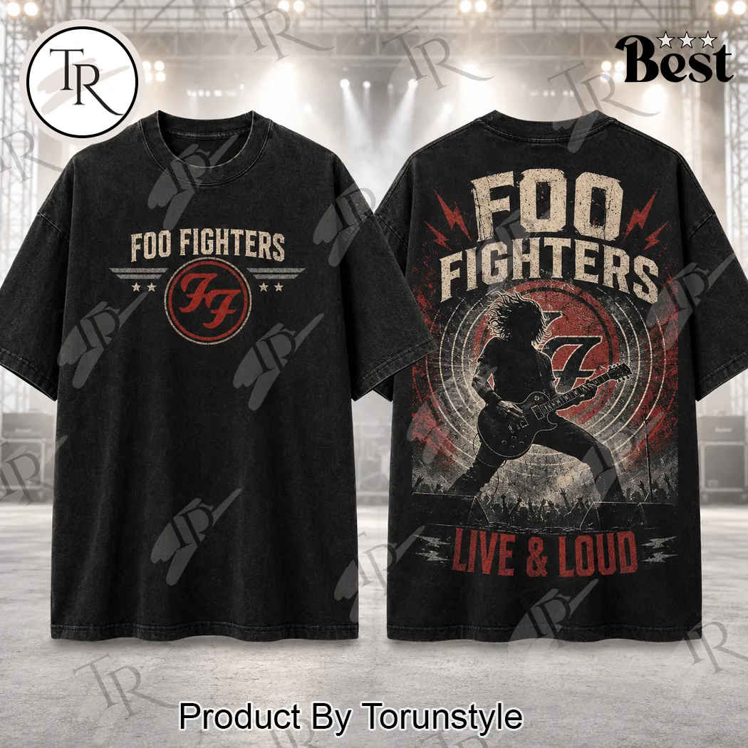 Foo Fighters Live and Loud Rock Concert Vintage Washed Black Double-Sided Graphic T-Shirt Foo Fighters Live and Loud Rock Concert Vintage Washed Black Double-Sided Graphic T-Shirt