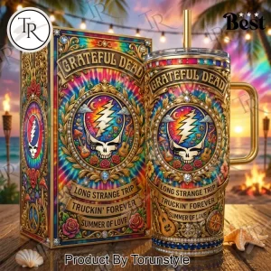 Grateful Dead Steal Your Face Gold Embossed Tie-Dye Handled Tumbler