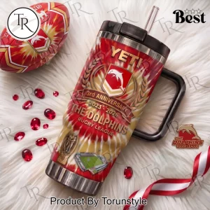 The Dolphins Rugby League 3rd Anniversary Commemorative Fan Edition Red Tie Dye 40oz Tumbler