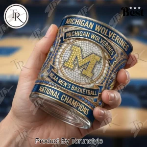 Michigan Wolverines Men’s Basketball National Champions Premium Crystal Encrusted Collectible Whiskey Glass