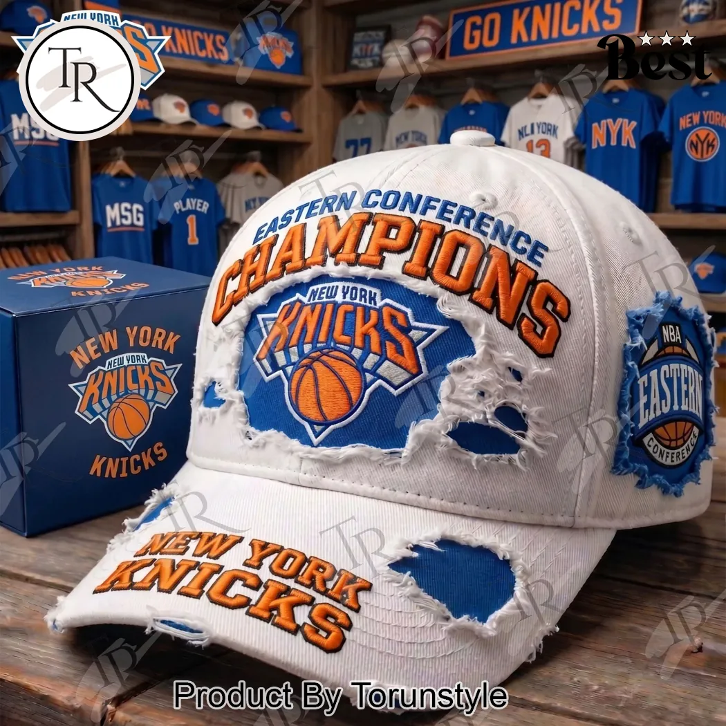 New York Knicks Eastern Conference Champions Distressed Embroidered Vintage Baseball Cap New York Knicks Eastern Conference Champions Distressed Embroidered Vintage Baseball Cap