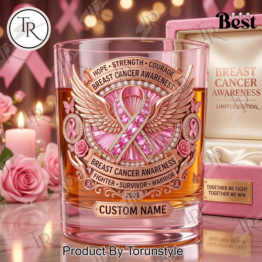 Personalized Breast Cancer Awareness Pink Ribbon Survivor Commemorative Whiskey Glass Personalized Breast Cancer Awareness Pink Ribbon Survivor Commemorative Whiskey Glass