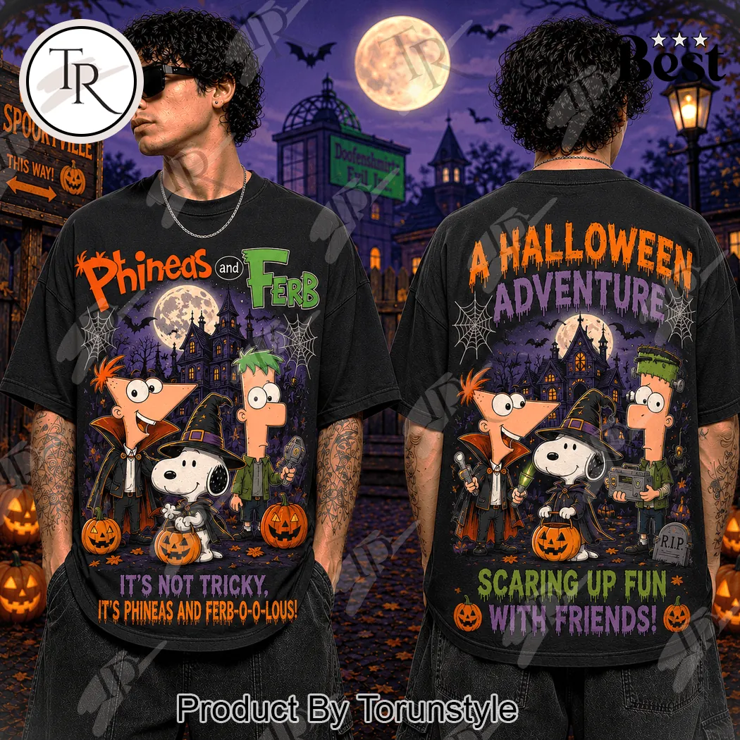 Phineas and Ferb x Snoopy Halloween Spooky Adventure Vintage Graphic T-Shirt Phineas and Ferb x Snoopy Halloween Spooky Adventure Vintage Graphic T-Shirt