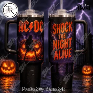 AC/DC Shock the Night Alive Halloween Spooky Pumpkin Rock Band 40oz Tumbler