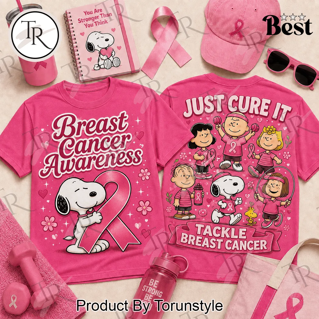 Snoopy Peanuts Breast Cancer Awareness Just Cure It Pink Ribbon T-Shirt Snoopy Peanuts Breast Cancer Awareness Just Cure It Pink Ribbon T-Shirt