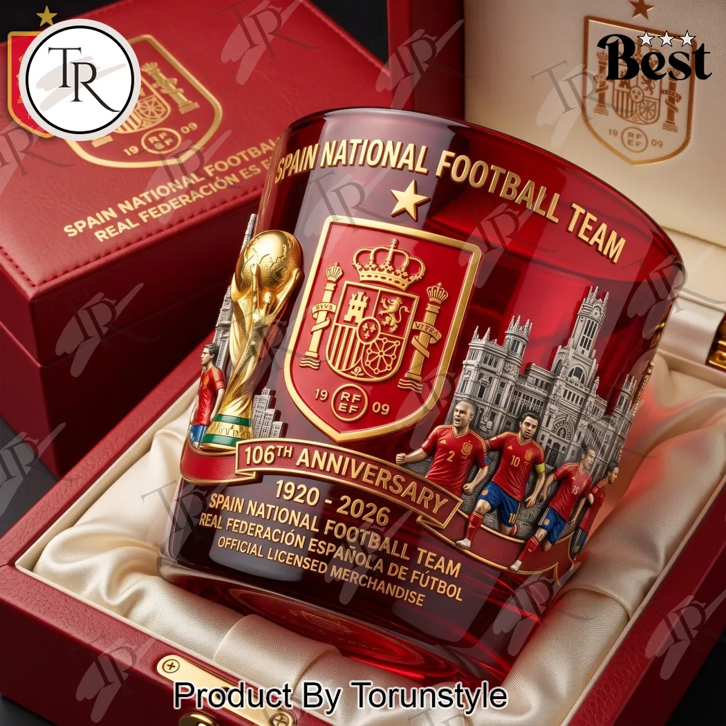 Spain National Football Team 106th Anniversary Commemorative Luxury Gold Embossed Whiskey Glass Spain National Football Team 106th Anniversary Commemorative Luxury Gold Embossed Whiskey Glass