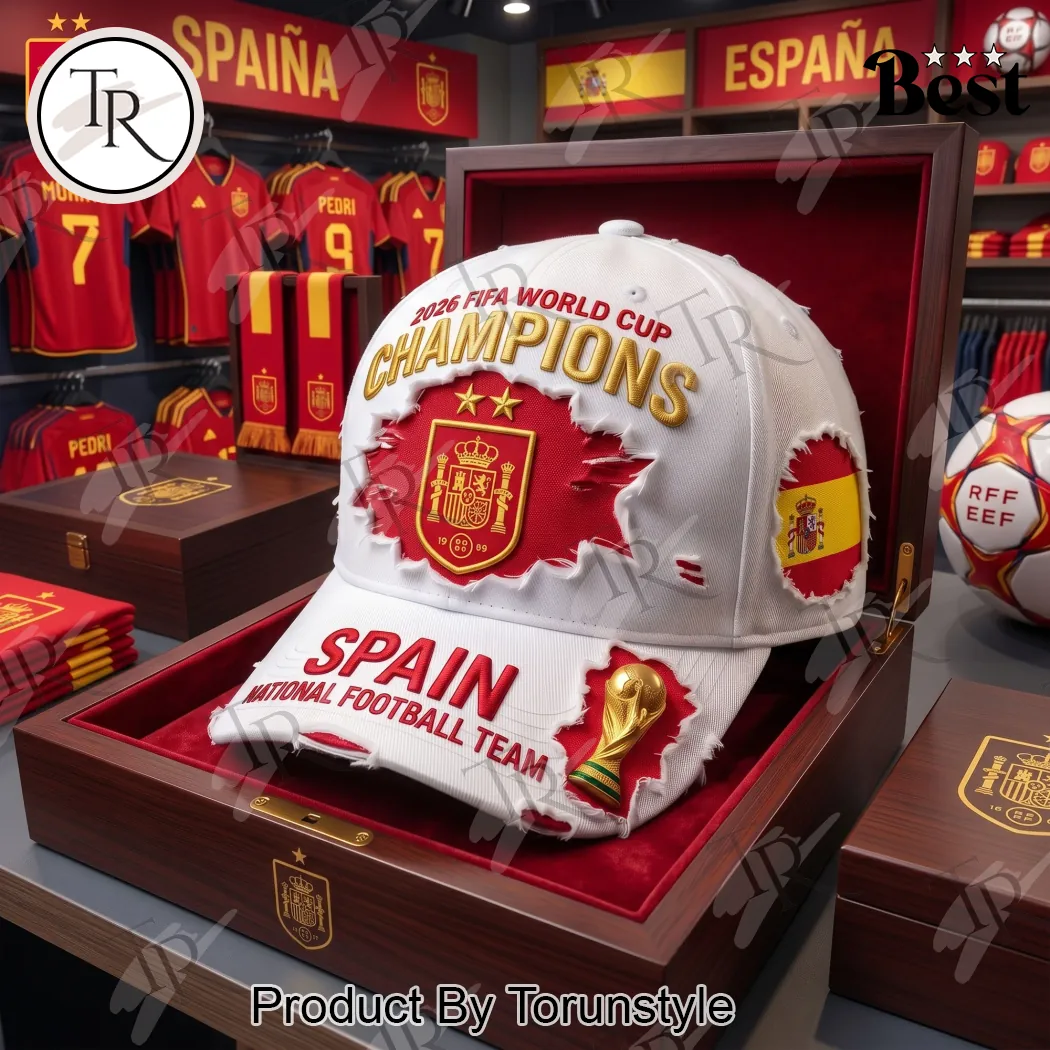Spain National Football Team 2026 World Cup Champions Premium Distressed Baseball Cap Spain National Football Team 2026 World Cup Champions Premium Distressed Baseball Cap