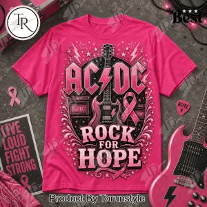 AC/DC Breast Cancer Awareness Rock For Hope Pink Ribbon Graphic T-Shirt