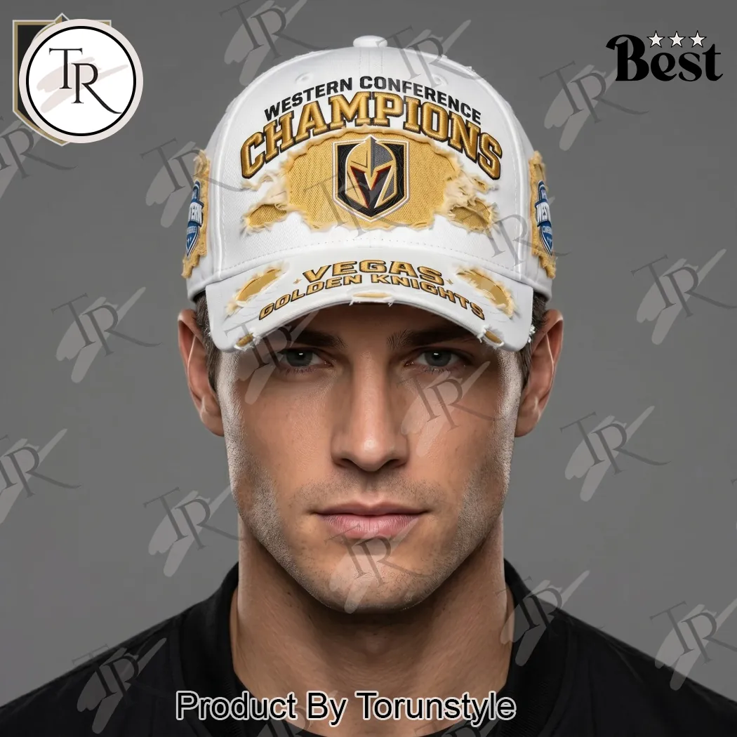 Vegas Golden Knights Western Conference Champions Distressed Embroidered Baseball Cap Vegas Golden Knights Western Conference Champions Distressed Embroidered Baseball Cap