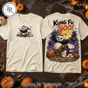 Snoopy and Kung Fu Panda Kung Fu Boo Halloween Orange Graphic T-Shirt