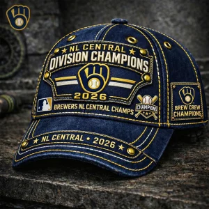 Milwaukee Brewers 2026 NL Central Division Champions Premium Embroidered Denim Baseball Cap
