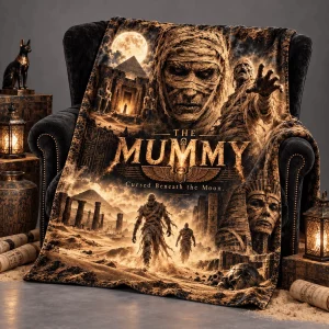 The Mummy Cursed Beneath the Moon Ancient Egyptian Gothic Horror Cozy Fleece Blanket