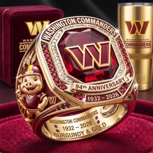 Washington Commanders 94th Anniversary (1932-2026) NFL Commemorative Legacy Championship Ring with Faceted Burgundy Garnet Gemstone