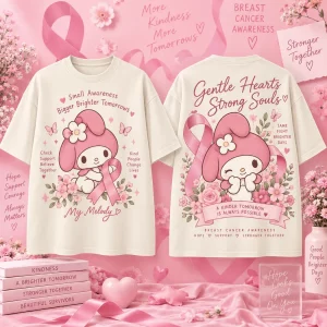My Melody Breast Cancer Awareness Pink Ribbon Gentle Hearts Strong Souls T-Shirt