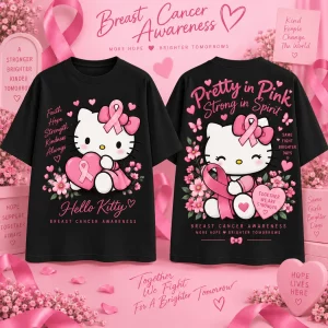 Hello Kitty Breast Cancer Awareness Pretty In Pink Ribbon Graphic T-Shirt