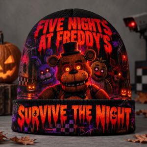Five Nights At Freddys Survive The Night FNAF Animatronic Horror All-Over Print Knit Cuffed Beanie Hat