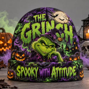 Dr Seuss The Grinch Halloween Witch Spooky With Attitude All-Over Print Knit Cuffed Beanie Hat