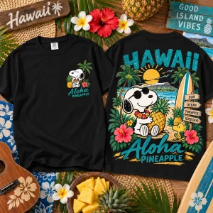 Snoopy Hawaii Aloha Pineapple Vintage Retro Summer Beach T-Shirt
