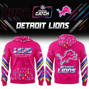 Detroit Lions 2026 NFL Crucial Catch Intercept Cancer Pink Graphic Pullover All-Over Print Fleece Hoodie