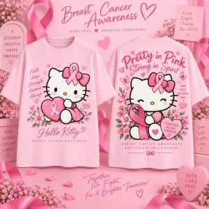 Hello Kitty Breast Cancer Awareness Pretty In Pink Ribbon Graphic T-Shirt Hello Kitty Breast Cancer Awareness Pretty In Pink Ribbon Graphic T-Shirt