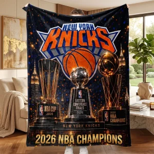 New York Knicks 2026 NBA Champions Commemorative Trophy Premium Fleece Blanket