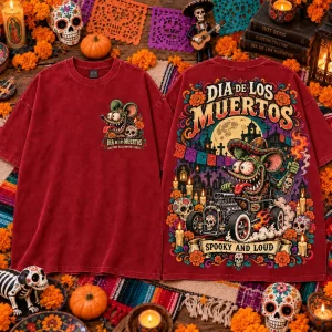 Rat Fink Dia De Los Muertos Hot Rod Spooky Halloween Graphic T-Shirt