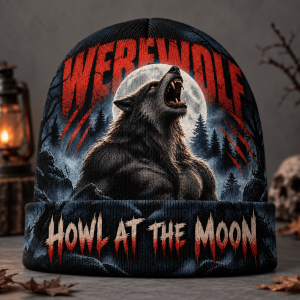 Werewolf Howl at the Moon Gothic Horror Knit Cuffed Beanie Hat