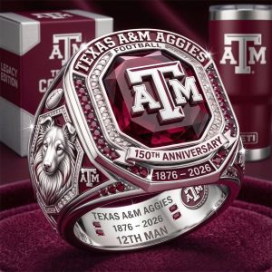 Texas A&M Aggies Football 150th Anniversary 1876-2026 Ruby Red Silver Championship Ring