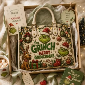 The Grinch Merry Grinchmas 3D Embossed Festive Luxury Leather Handbag