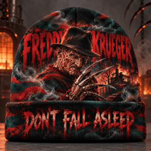 A Nightmare On Elm Street Freddy Krueger Dont Fall Asleep Slasher All-Over Print Knit Cuffed Beanie Hat